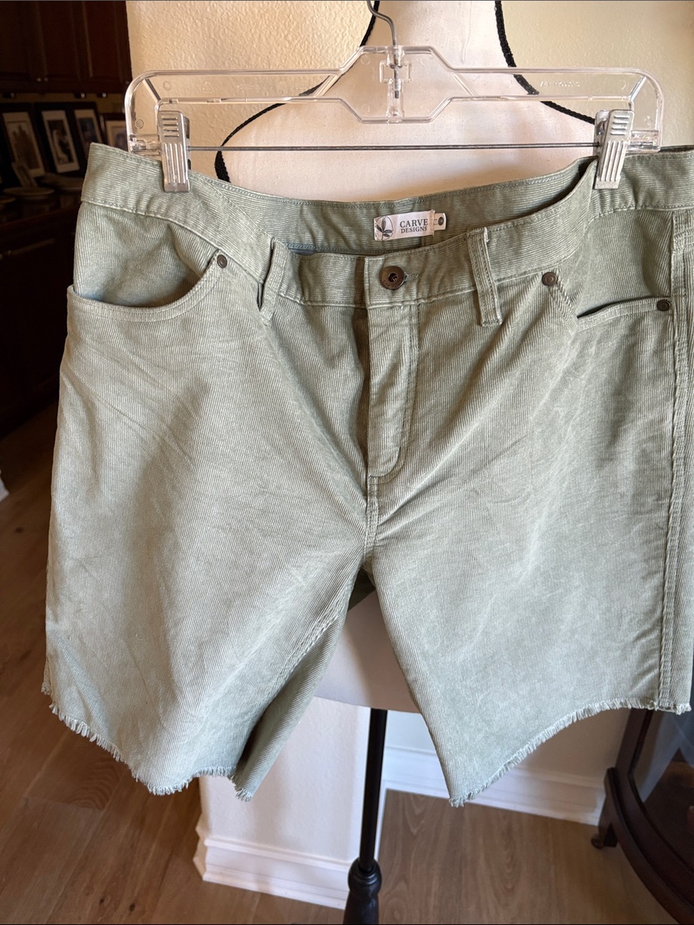 Carve Designs Sage Green Frayed Hem corduroy Bermuda Shorts 14